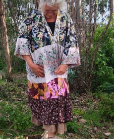 One-of-a-kind bohemian dress in mixed floral and patchwork fabrics