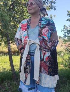 Long handmade kimono duster in mixed vintage-style prints