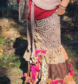 Tiered one-of-a-kind skirt with patchwork and paisley details