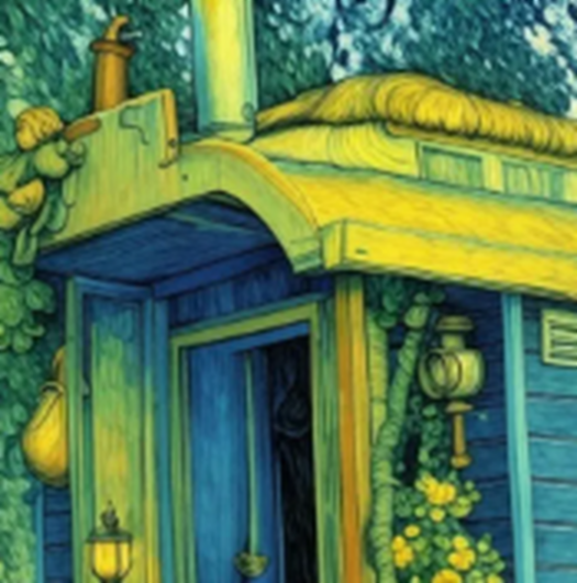 The hand-painted caravan Marlene lives, travels and works in